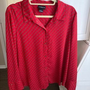 Liz Claiborne Career Red Chain Hearts Button Up Blouse Top Large